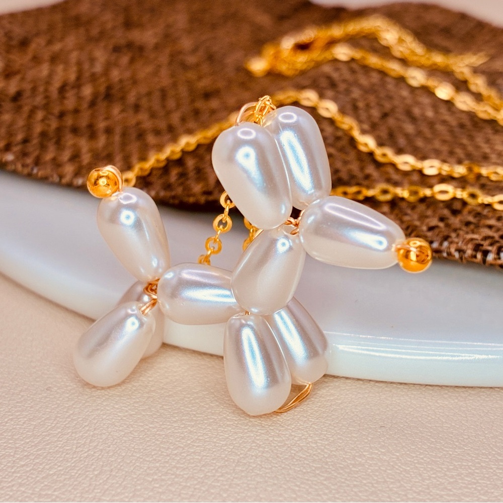 Cute Balloon Faux Pearl Dog Pendant Dainty Chain Necklace